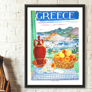 Greece Poster 1948 - Greek Print Vintage Greece travel Poster Retro Home Decorating Food Poster Kitchen Decor Gift Idea   Reproduction