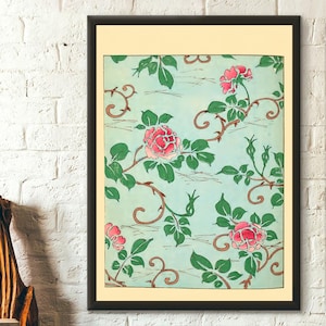 Arte japonés vintage de 1902 "Rosas rosadas" Shin-Bijutsukai - Arte mural japonés Decoración japonesa Idea de regalo de cumpleaños Reproducción de arte de póster japonés