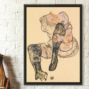 Lámina artística de Egon Schiele "Mujer sentada con la pierna izquierda doblada", 1917, póster vintage para decoración del hogar.
