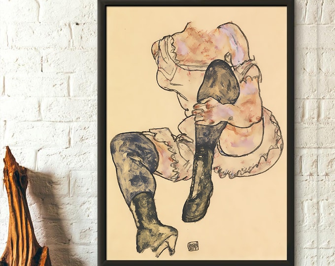 Egon Schiele Art Print Seated Woman With Bent Left Leg 1917 Vintage Style Poster for Home Décor