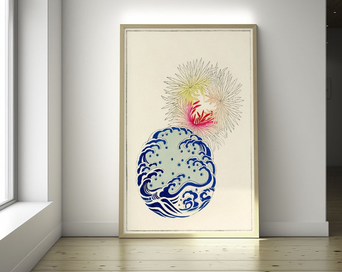 Japanese Wave Flower Art Print  Bijutsu Sekai Floral Illustration  Elegant Home Decor SM