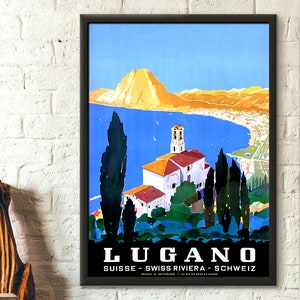 Póster de calidad superior: Impresión de viaje a Suiza Póster de viaje a Lugano Impresión suiza Póster de Suiza Póster de Lugano Arte mural de viaje Arte mural