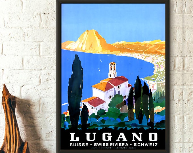 Premium Quality Poster: Switzerland Travel Print Lugano Travel Poster Swiss Print Switzerland Poster Lugano Poster Travel Wall Art Wall Art