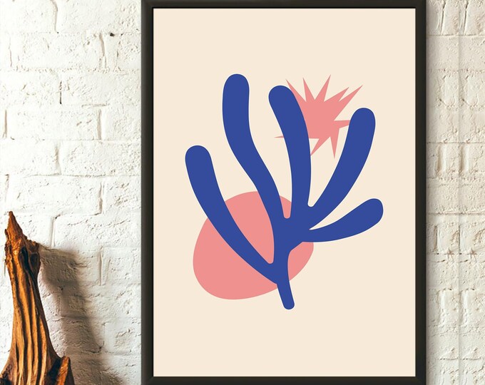 Abstract Geometric Wall Art Print  Neutral Boho Decor with Colorful Botanical Design  Modern Home Aesthetic