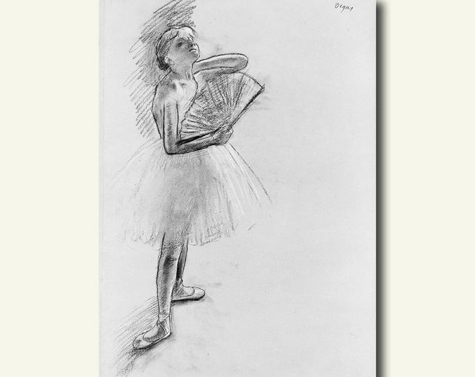 Edgar Degas Print Dancer With a Fan 1880 - Fine Art Print  Degas Poster Degas Wall Art Degas Drawing Ballet Poster Gift Idea Wall Art