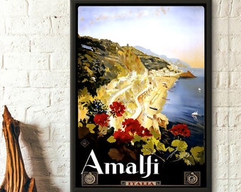 Impression vintage de voyage à Amalfi - Poster de voyage en Italie pour décoration murale - Idée cadeau d'anniversaire - Impression d'art italien tx