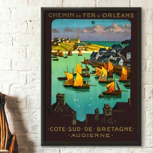 Bretagne Frankrijk reizen print jaren 1920 vintage reisposter Bretagne poster reizen muur kunst reizen decor Audierne poster kunst aan de muur
