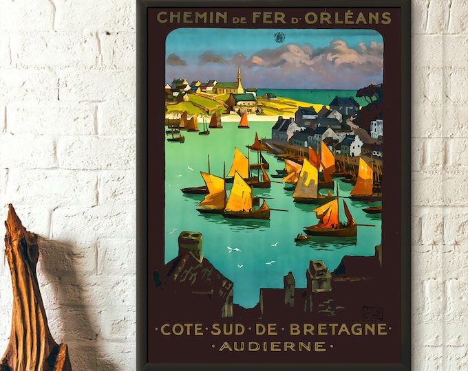Brittany France Travel Print 1920s Vintage Travel Poster Brittany Poster Travel Wall Art Travel Decor Audierne Poster Wall Art