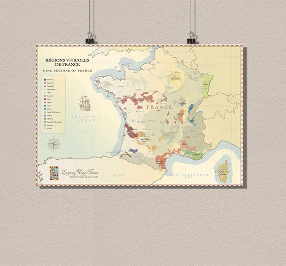 France Wine Region Map Vintage Wine Poster Retro Food Drinks | Etsy