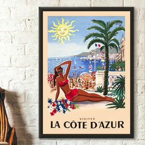 French Riviera Poster Côte d&#39;Azur poster Travel Print South of France Poster Retro Travel Poster Vintage Wall Art new