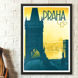 Prague Vintage Travel Poster Art  1930s Czech Wall Decor  Premium Quality Print