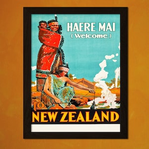 Póster de viaje vintage de Nueva Zelanda, impresión artística, decoración de viajes de los años 20, arte paisajístico de Nueva Zelanda