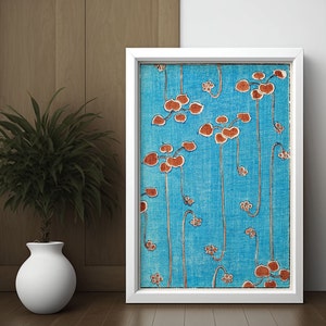 Red Flowers on Turquoise Art Print  Bijutsu Sekai Japanese Wall Art  Premium Quality SM