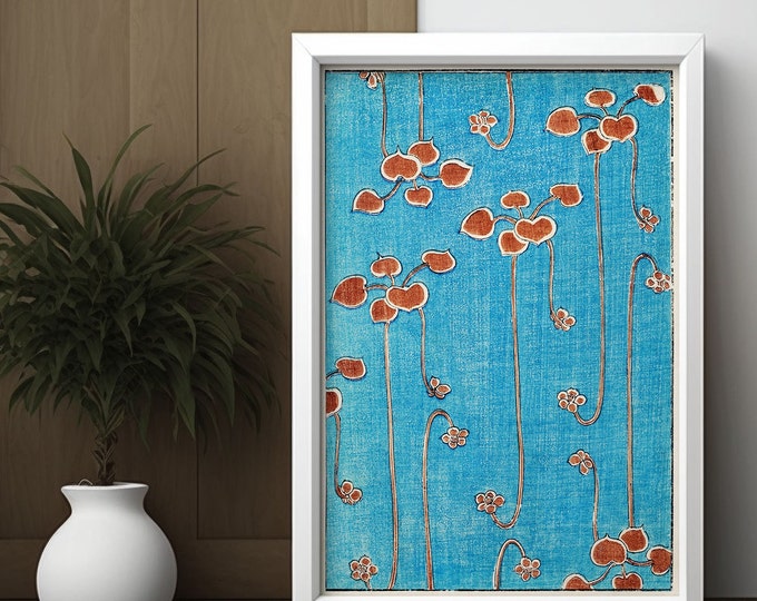 Red Flowers on Turquoise Art Print  Bijutsu Sekai Japanese Wall Art  Premium Quality SM