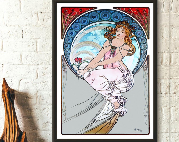Alphonse Mucha Art Nouveau Print 1898  Vintage Wall Art  Romantic Home Decor Gift