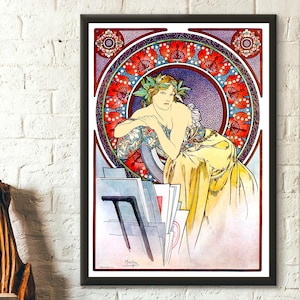 Impresión de Alphonse Mucha - Póster Art Nouveau Póster de Mucha Decoración romántica Arte de pared de Mucha - Impresiones de sala de estar Reproducción de arte Arte de pared nuevo