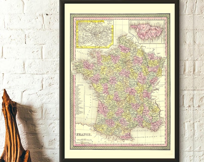 Old France Map 1812 - Antique France Map Wall Art French Map Prints Birthday Gift Idea France Poster House Warming gift - Living Room Prints
