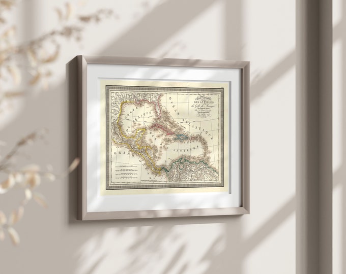 Antique West Indies Map Poster Art  Martinique  Jamaica Prints  Premium Quality Wall Decor