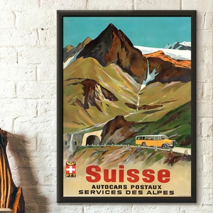 Póster de calidad superior: Impresión de viaje de Suiza, póster de viaje vintage, impresión suiza, póster de montaña, póster de los Alpes, arte de pared de viaje, decoración de viaje