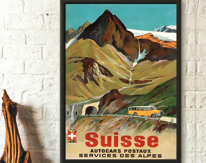 Premium Quality Poster: Switzerland Travel Print Vintage Travel Poster Swiss Print Mountain Poster Alps Poster Travel Wall Art Travel Decor