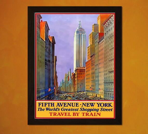 New York Travel Poster Vintage Travel Print Fifth Avenue Etsy