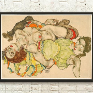 Egon Schiele Kunstdruck Weibliche Liebhaber Poster Premium Qualität Wandkunst Reproduktion