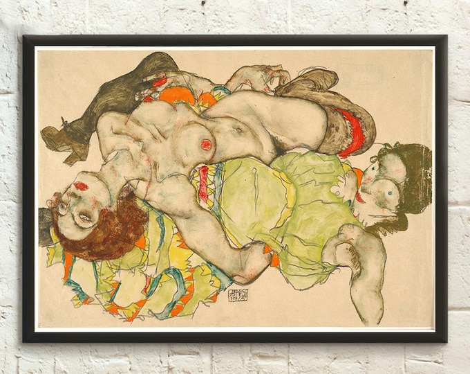 Egon Schiele Art Print Female Lovers Poster Premium Quality Wall Art Reproduction