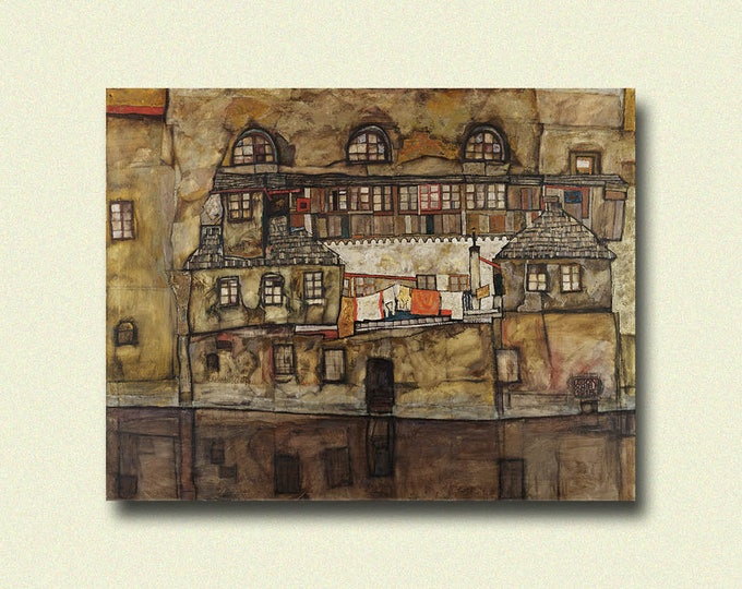 Egon Schiele Print: House Wall on the River, Vintage Art Reproduction