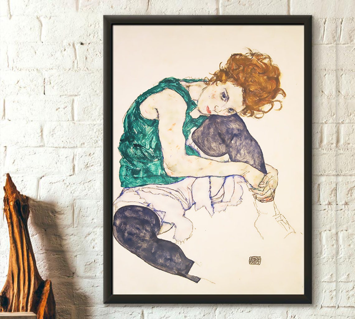 Seated Woman With Bent Knee 1917 Egon Schiele Print Fine