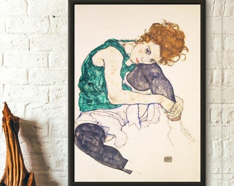 Seated Woman With Bent Knee 1917 Egon Schiele Print - Fine Art Print Schiele Poster Schiele Wall Art Housewarming Gift Idea Birthday