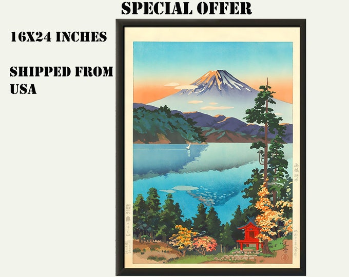 Lake Ashi Art Print - Tsuchiya Koitsu Reproduction - Autumn Landscape Decor for Living Room