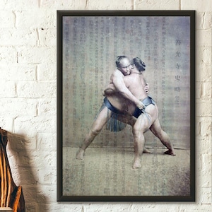 Póster vintage de lucha de sumo japonesa, arte de pared de primera calidad, imagen clásica de lucha.