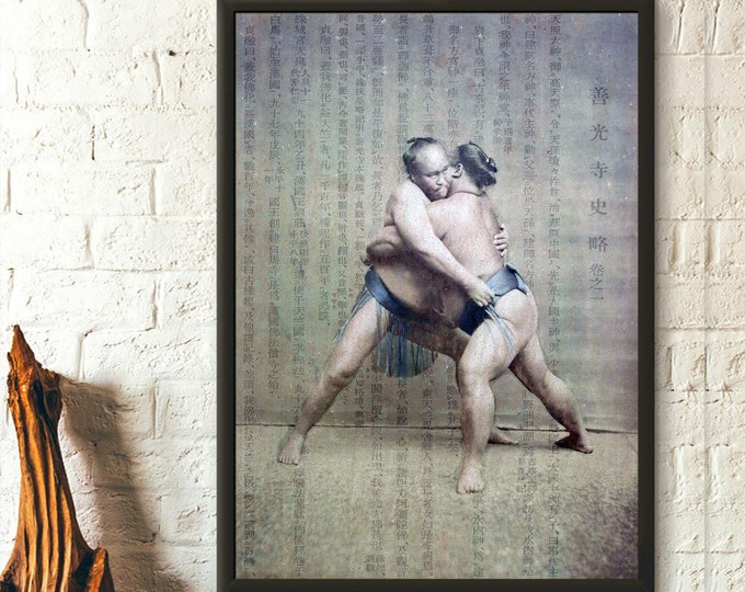 Vintage Japanese Sumo Wrestling Poster Art  Premium Quality Wall Décor  Classic Fight Image