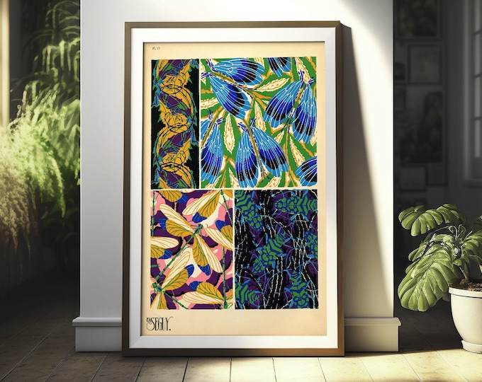 Premium Quality Poster: Vintage Butterfly Pattern Posters Mid 1920s Art Nouveau Vintage Botanical Illustration Butterfly Poster Wall Art