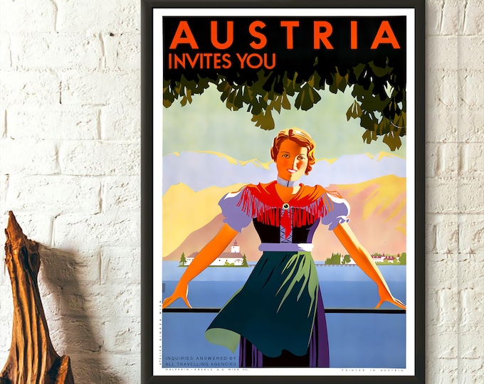 Austria Travel Print - Vintage Travel Print Austria Poster Travel Wall Art Austrian Print Vintage Austria Travel Decor Birthday Gift Idea