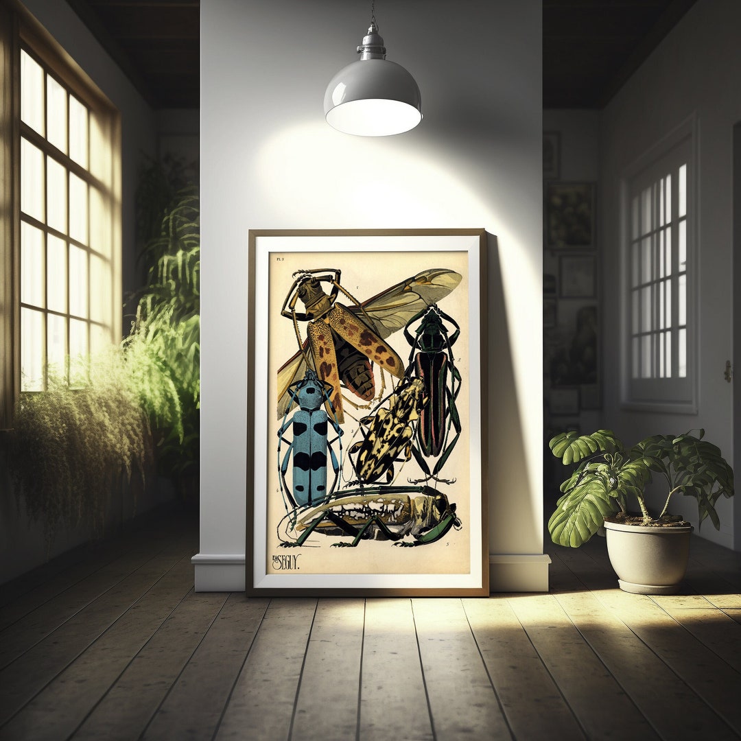 Wall Art Vintage Longhorn Beetle Print 19th Century Insect Poster Home ...