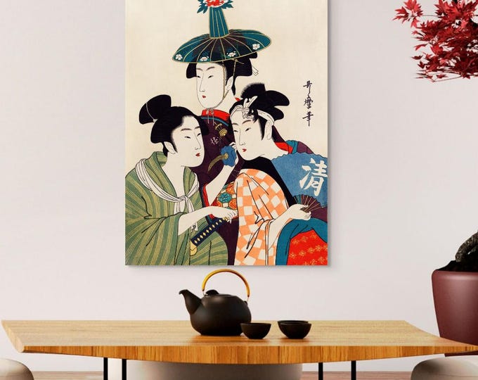Three Young Men or Women Kitagawa, Utamaro Art Print 18th century - Japanese Prints Ukiyo e Poster Japan Wall Art Japandi Vintage Asian