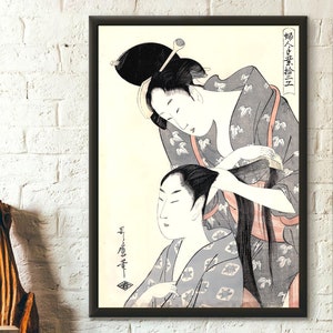Póster de peluquería ukiyo-e Kitagawa Utamaro, arte mural japonés, impresión de primera calidad, decoración