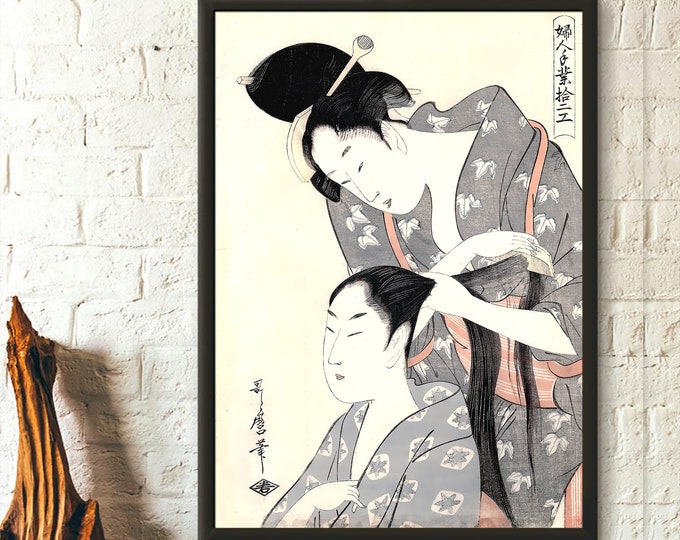 Hairdresser Ukiyo-e Poster Kitagawa Utamaro Wall Art Japanese Print Premium Quality Decor