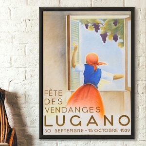 Impresión de arte mural sobre la cosecha de vino de Lugano - Póster de Lugano - Impresión suiza - Póster de Suiza - Póster de Lugano - Póster de vino vintage - Idea de regalo de cumpleaños
