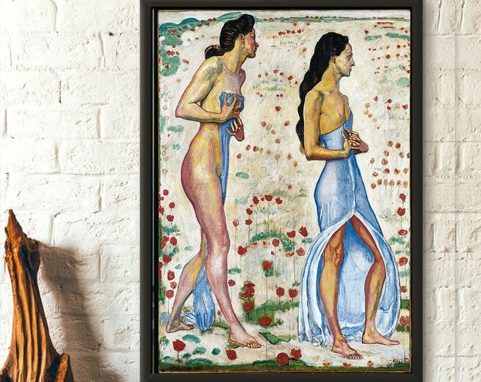 Two Women in Flowers 1901 - Ferdinand Hodler Print Romantic Wall Art Woman Poster Housewarming Gift Idea Birthday Art Nouveau