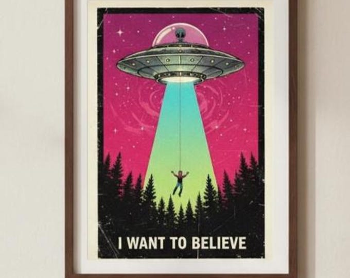 X-Files Inspired 'I Want To Believe' UFO Abduction Poster - Retro Sci-Fi Art Print - Alien Encounter Wall Decor