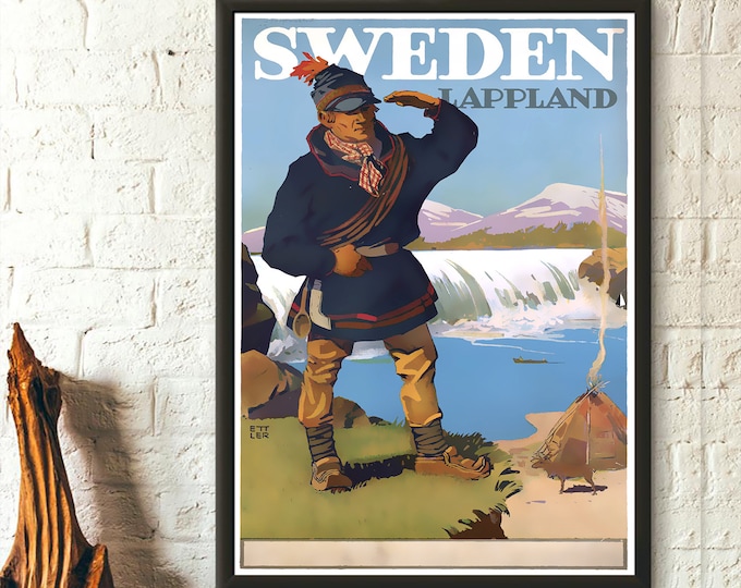 Lappland Sweden Travel Poster - Vintage Wall Art - Unique Home Decor Gift Idea