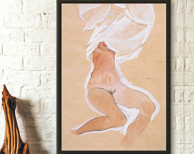 Sitting Nude Girl With Shirt Over The Head 1910 Egon Schiele Wall Art Print Schiele Poster Schiele Art Romantic Wall Art