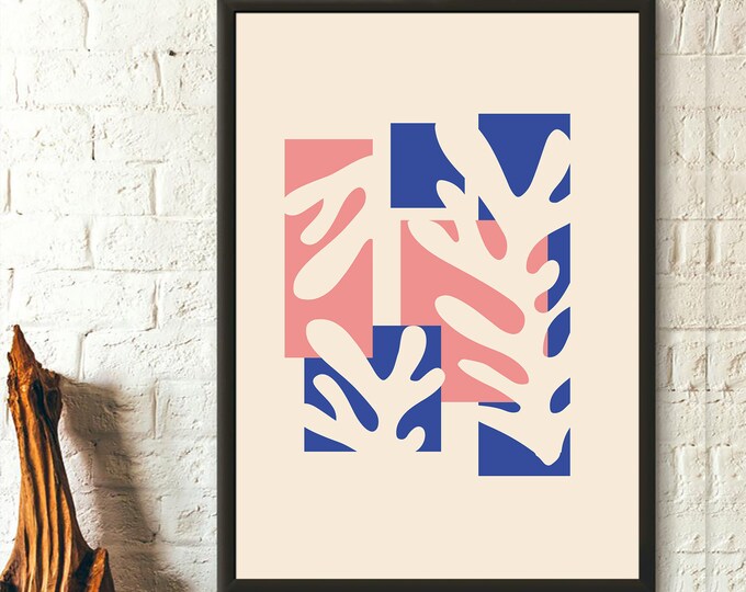 Mid Century Modern Flower Print Wall Art  Neutral Geometric Botanical Decor  Colorful Boho Design