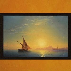 Sonnenuntergang über Ischia Kunstdruck Aivazovsky 1857 Retro Fine Art Home Decor