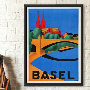 Póster vintage de viaje de Basilea, Suiza, 1937, decoración de pared, impresión de primera calidad.