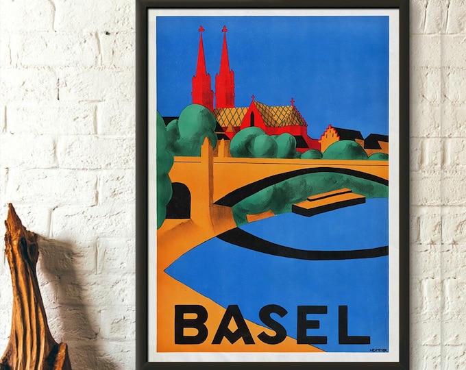 Vintage Basel Switzerland Travel Poster 1937 Wall Art Decor Premium Quality Print