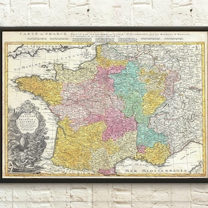 Vecchia mappa della Francia 1741 - Antica mappa della Francia Arte murale Stampe di mappe francesi Idea regalo di compleanno Poster della Francia Regalo di inaugurazione della casa - Stampe per soggiorno