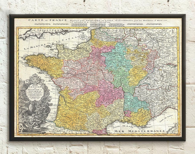 Antique France Map Print: 1741 French Wall Art